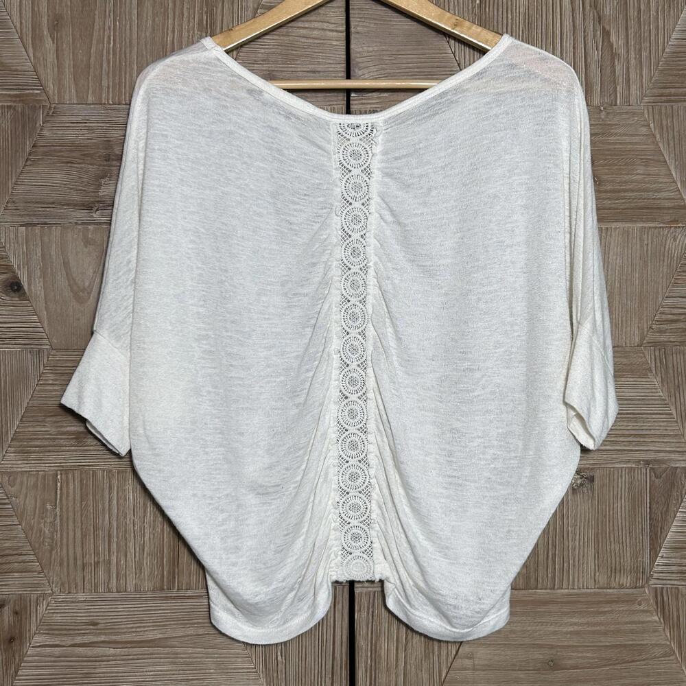 Lush Womens White Oversized Top Size S Cream Dolman Sleeves Crochet Boho - Picture 4 of 5